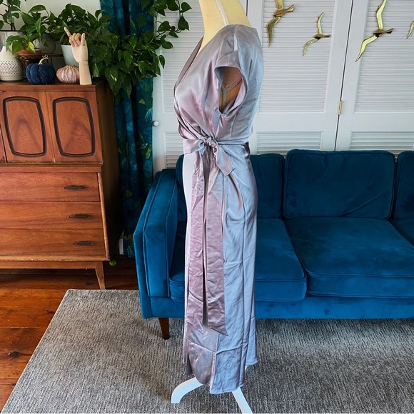 Anthropologie | BHLDN Sachin & Babi Roma Satin Wrap Dress Slate Grey Gray New 4 - Picture 6 of 15